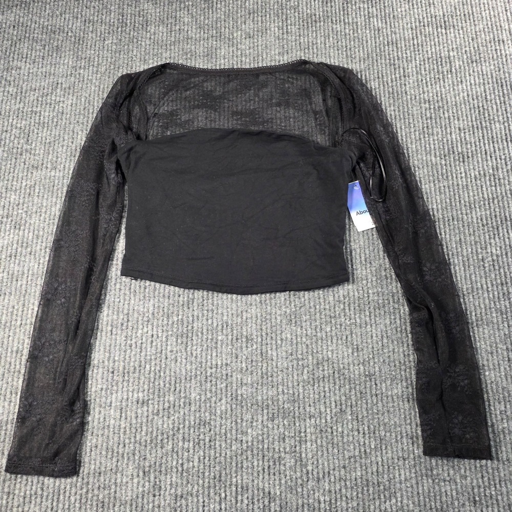 Abound Womens Black Lace Long Sleeve Layered Crop Top Size S New With Tags